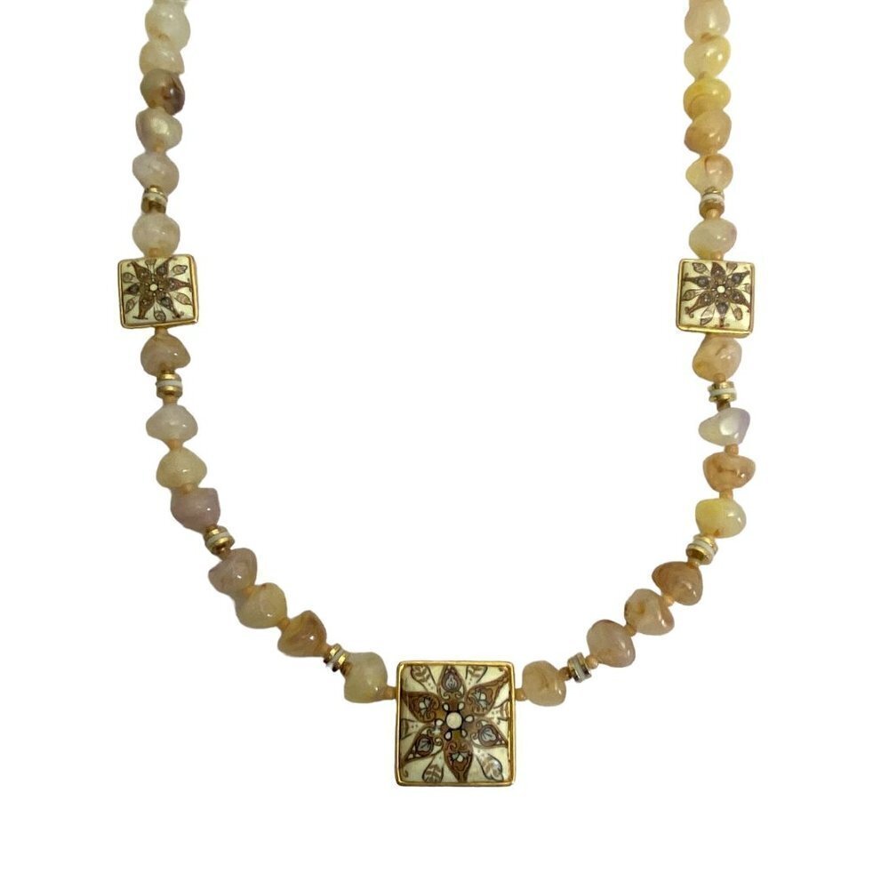 Vintage Necklace Retro Medallions Made in Japan Goldtone Beaded Necklace Faux St